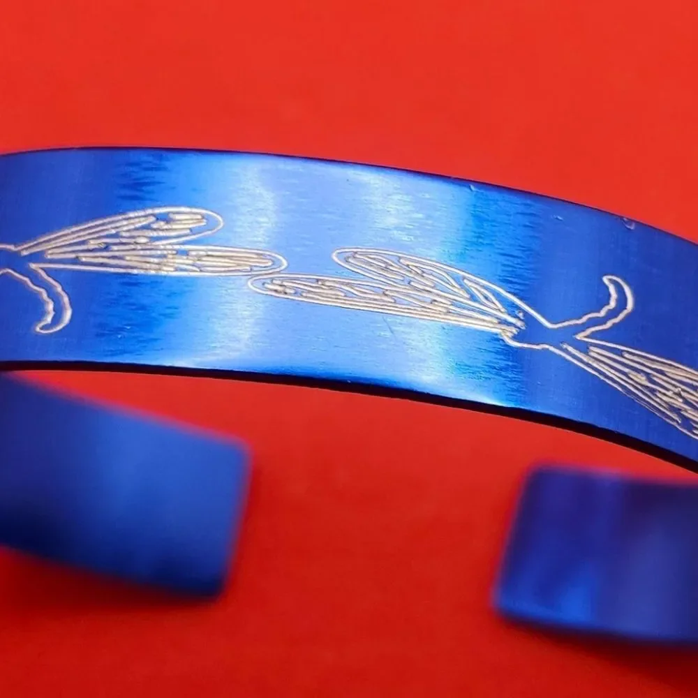 Hand Crafted Engraved Cuff Bracelet Blue Dragonfly